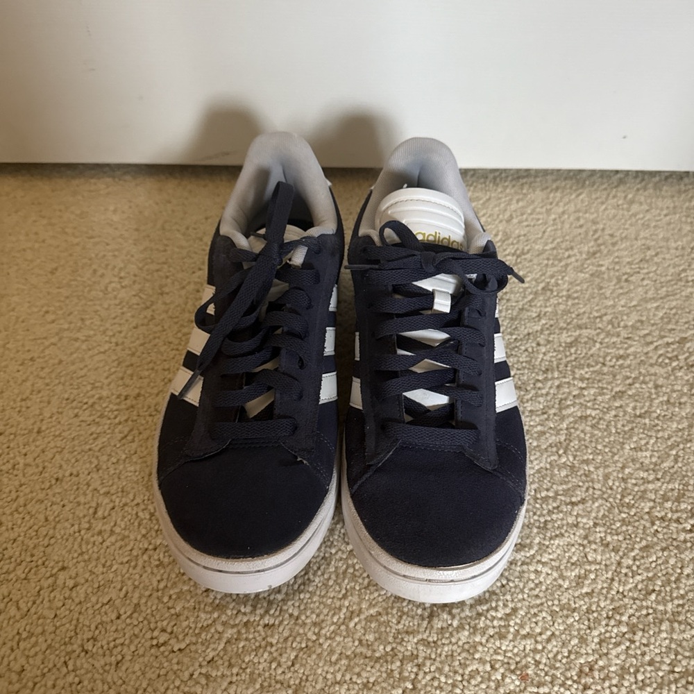 Adidas Men's Dark Blue and White Sneakers